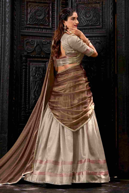 Dhupion Silk Stitched Lehenga Choli In Cream Colour NCLD1300021