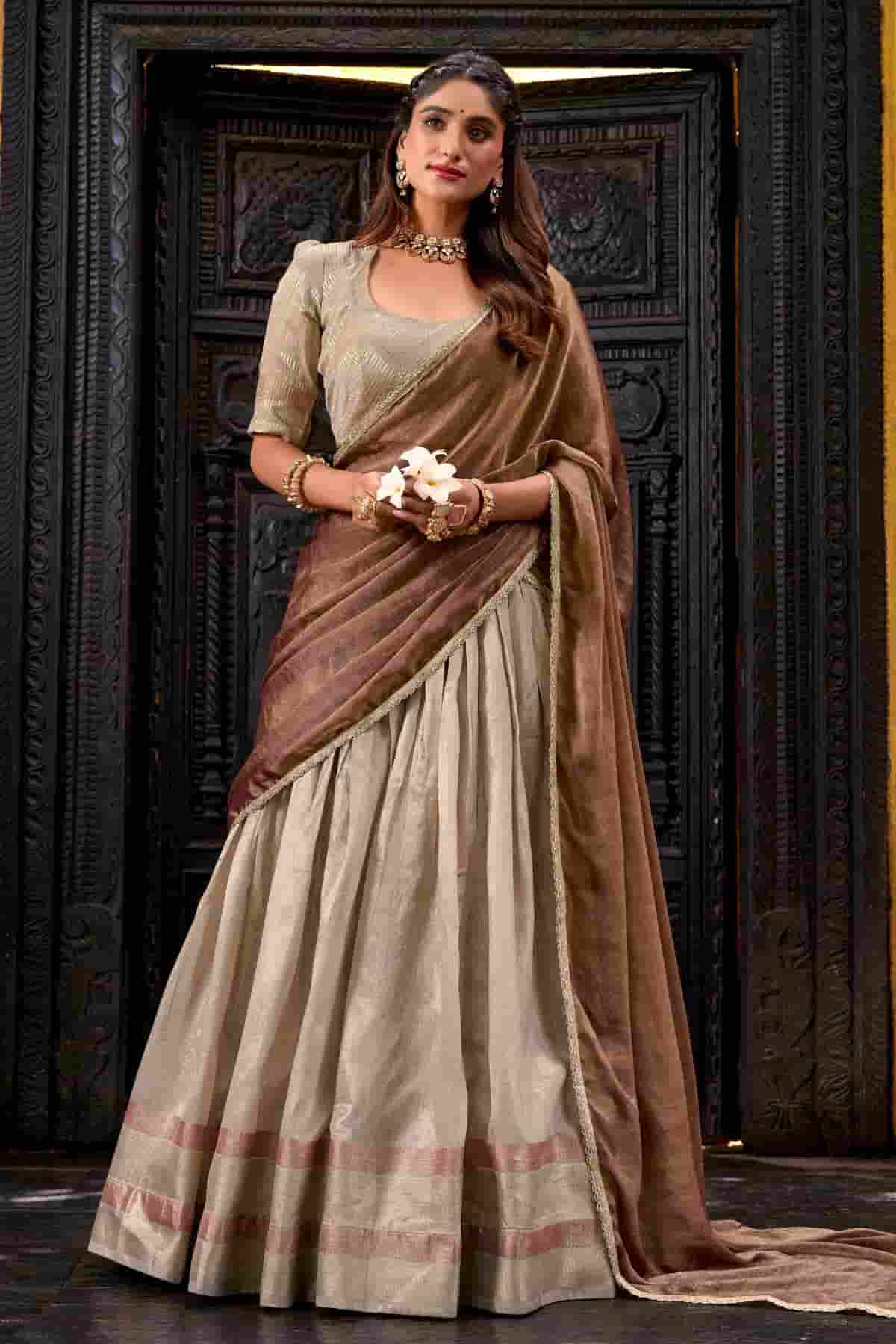 Dhupion Silk Stitched Lehenga Choli In Cream Colour NCLD1300021