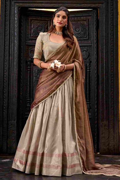 Dhupion Silk Stitched Lehenga Choli In Cream Colour NCLD1300021
