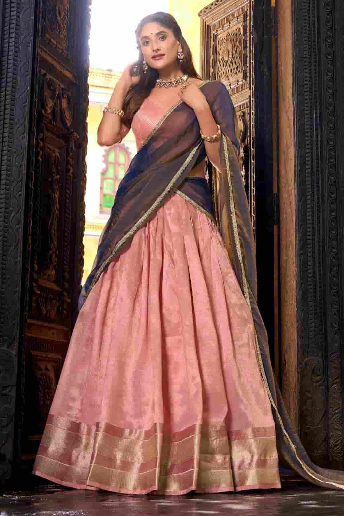Dhupion Silk Stitched Lehenga Choli In Light Pink Colour NCLD1300022