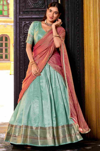 Dhupion Silk Stitched Lehenga Choli In Pista Green Colour NCLD1300023