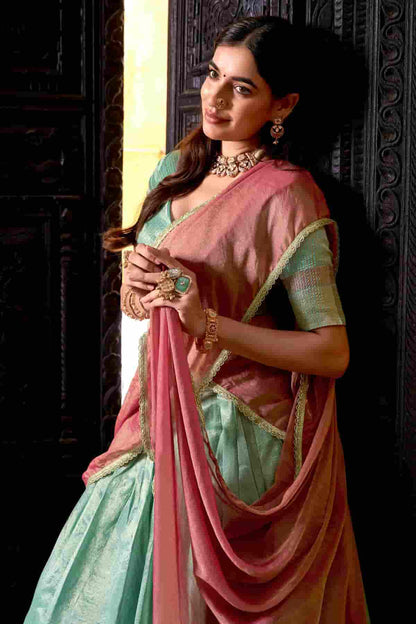 Dhupion Silk Stitched Lehenga Choli In Pista Green Colour NCLD1300023