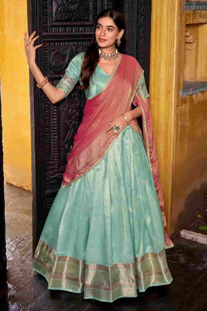 Dhupion Silk Stitched Lehenga Choli In Pista Green Colour NCLD1300023