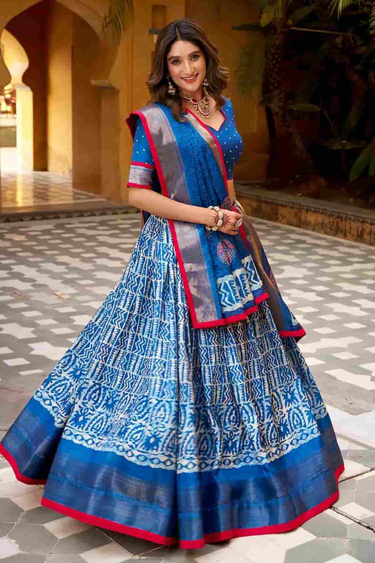 Dola Silk Batik Print Stitched Lehenga Choli In Blue Colour NCLD1300013