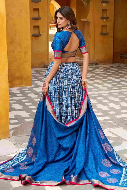 Dola Silk Batik Print Stitched Lehenga Choli In Blue Colour NCLD1300013