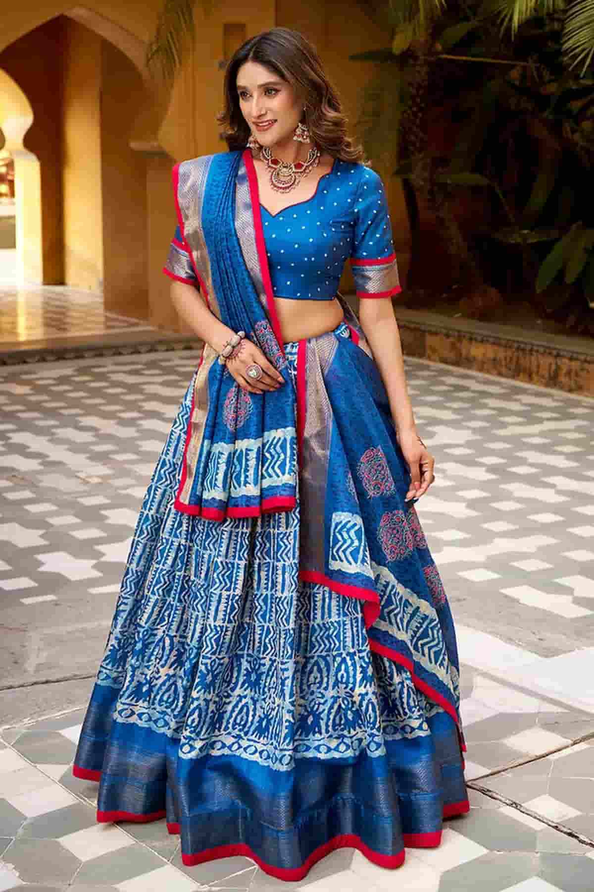 Dola Silk Batik Print Stitched Lehenga Choli In Blue Colour NCLD1300013