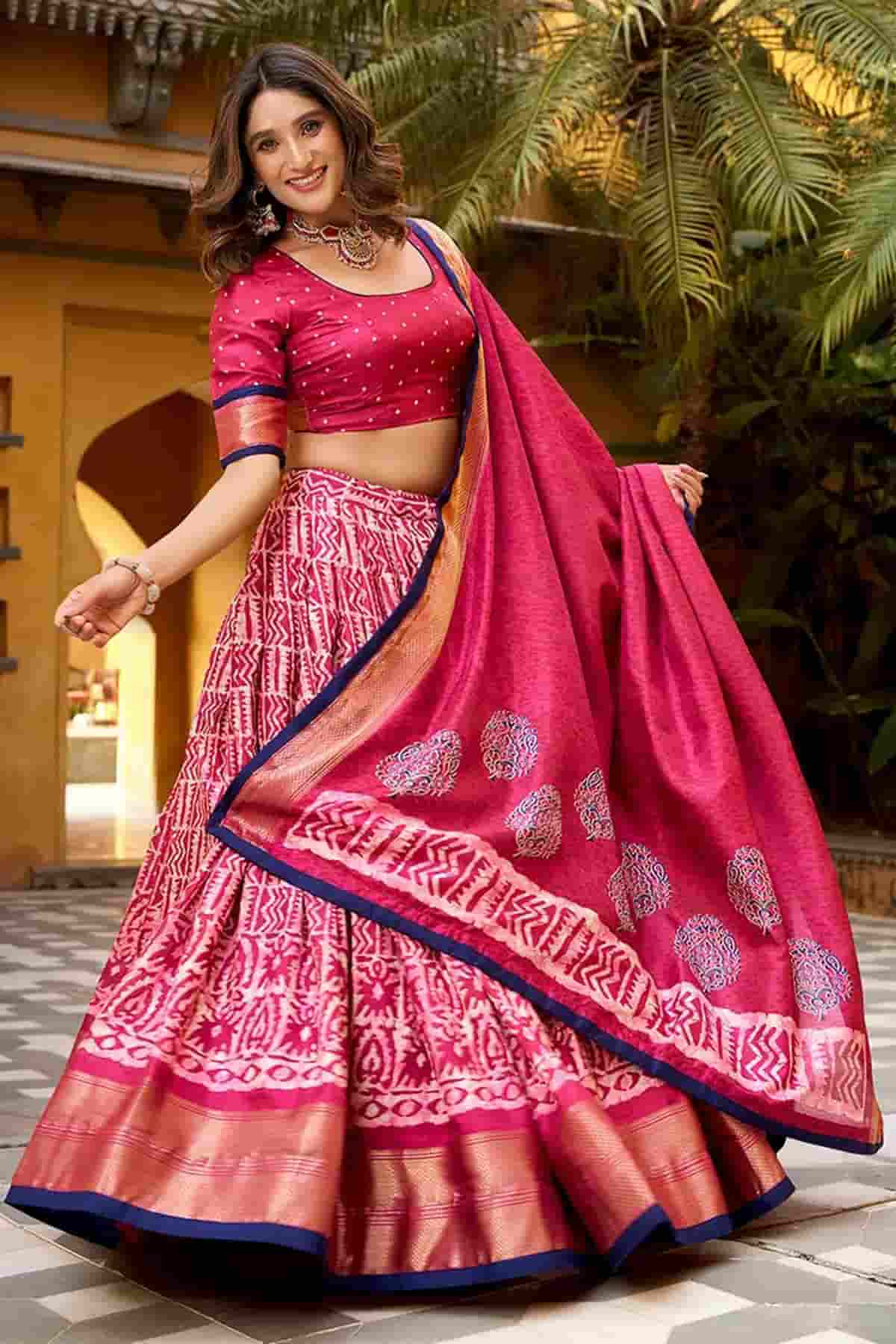 Dola Silk Batik Print Stitched Lehenga Choli In Pink Colour NCLD1300014