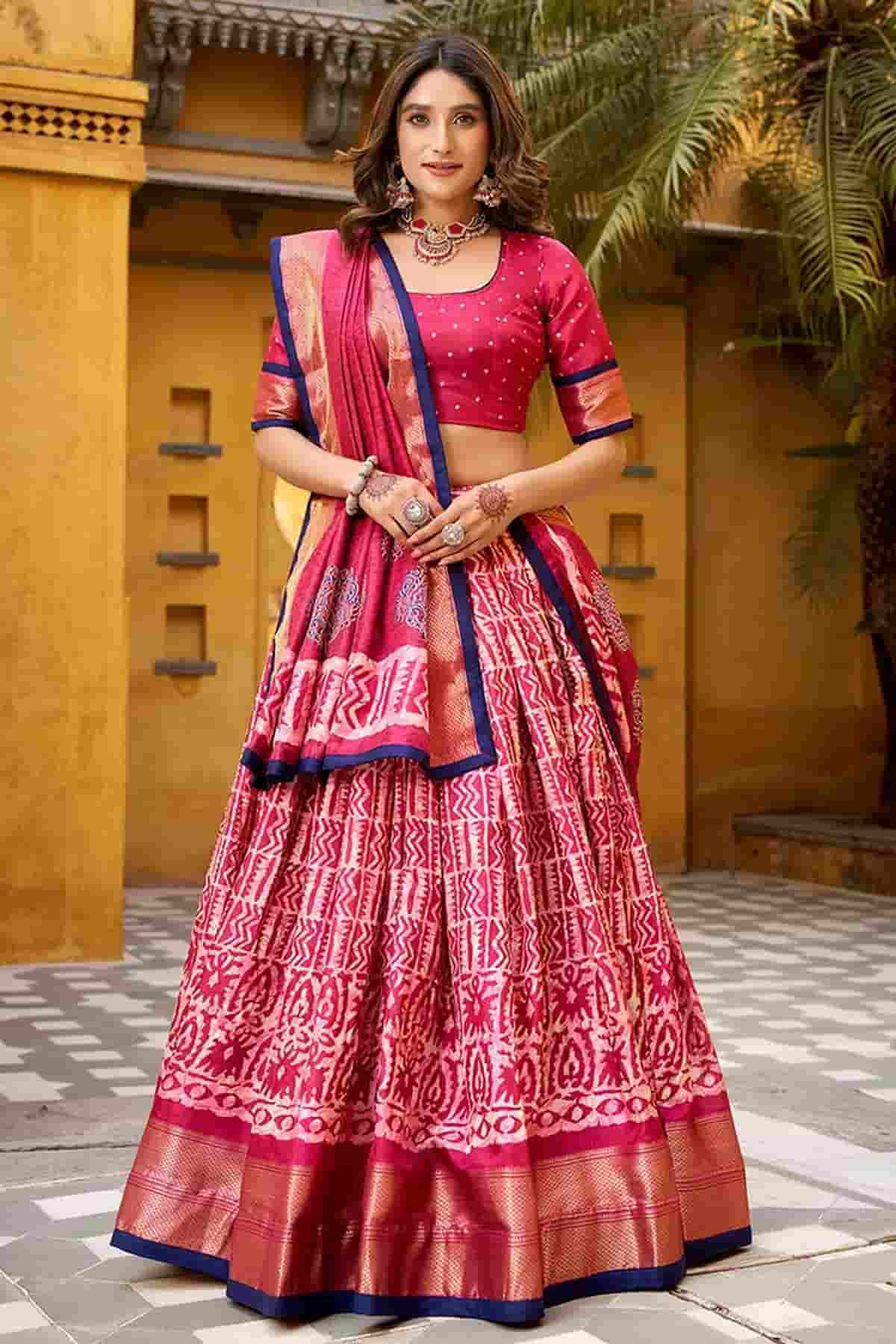 Dola Silk Batik Print Stitched Lehenga Choli In Pink Colour NCLD1300014