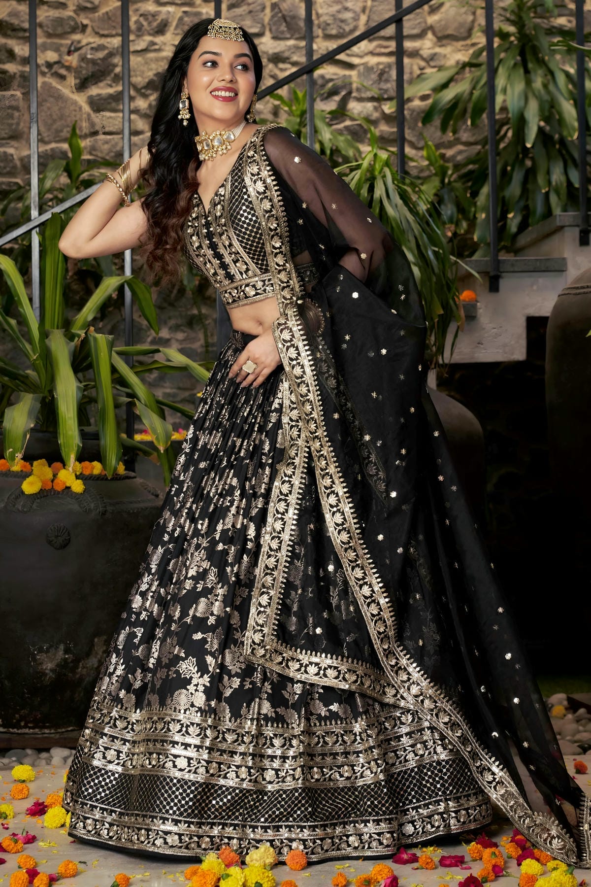 Dola Silk Jacquard Lehenga Choli In Black Colour LC10110100