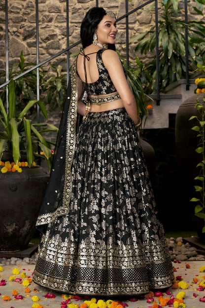 Dola Silk Jacquard Lehenga Choli In Black Colour LC10110100
