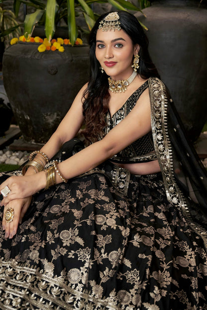 Dola Silk Jacquard Lehenga Choli In Black Colour LC10110100