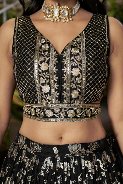 Dola Silk Jacquard Lehenga Choli In Black Colour LC10110100