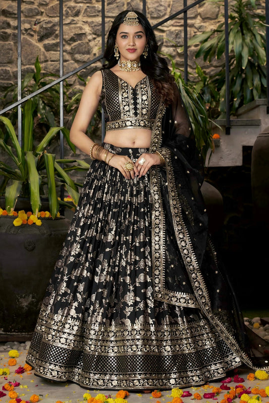 Dola Silk Jacquard Lehenga Choli In Black Colour LC10110100