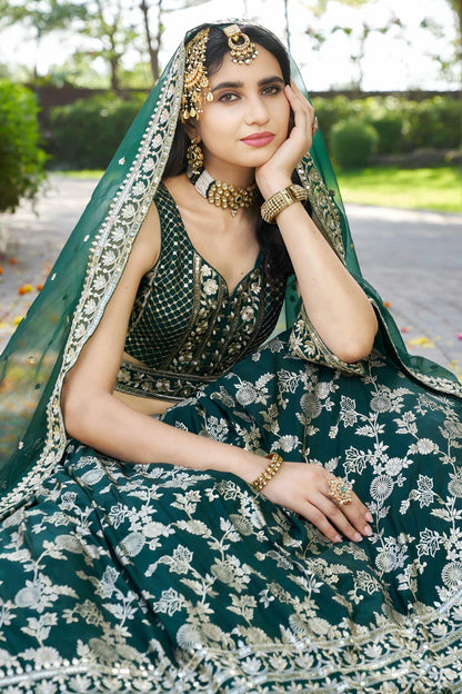 Dola Silk Jacquard Lehenga Choli In Green Colour LC10110102