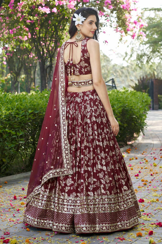 Dola Silk Jacquard Lehenga Choli In Maroon Colour LC10110104