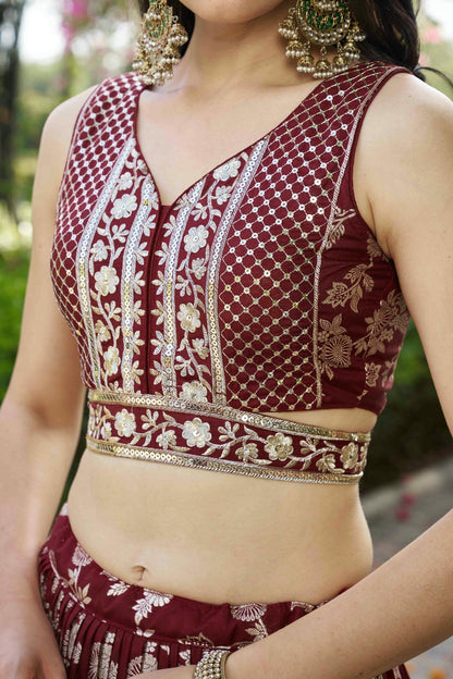 Dola Silk Jacquard Lehenga Choli In Maroon Colour LC10110104