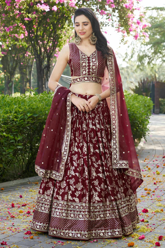 Dola Silk Jacquard Lehenga Choli In Maroon Colour LC10110104