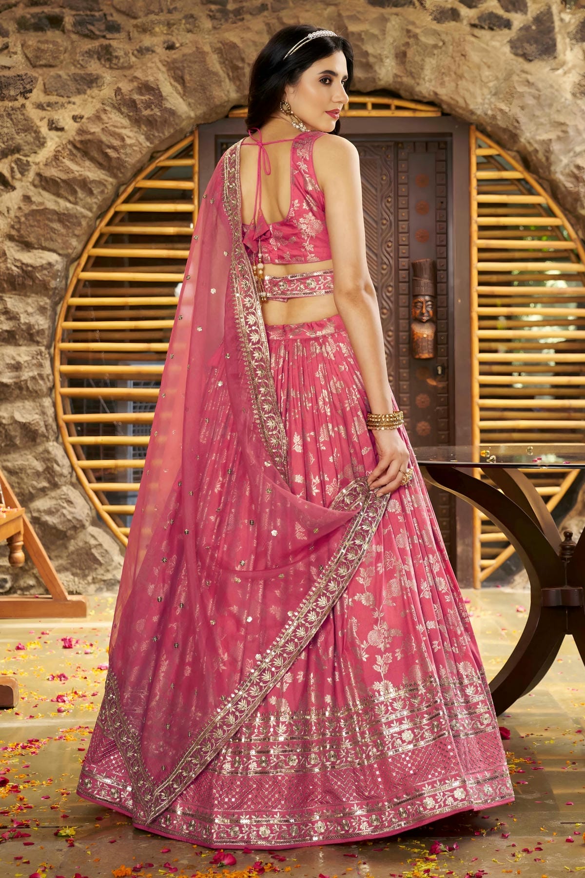 Dola Silk Jacquard Lehenga Choli In Peach Colour LC10110105