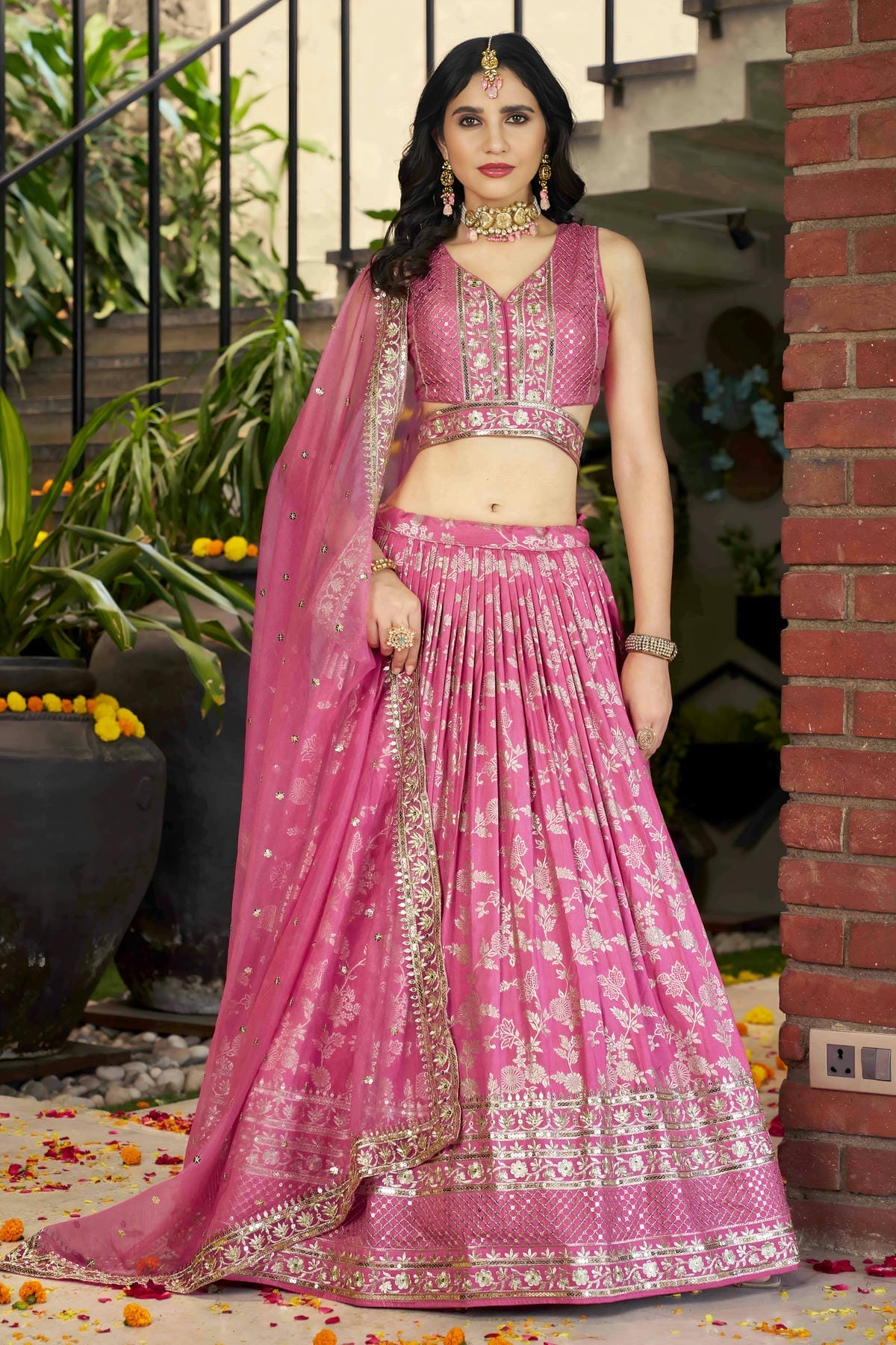 Dola Silk Jacquard Lehenga Choli In Pink Colour LC10110106