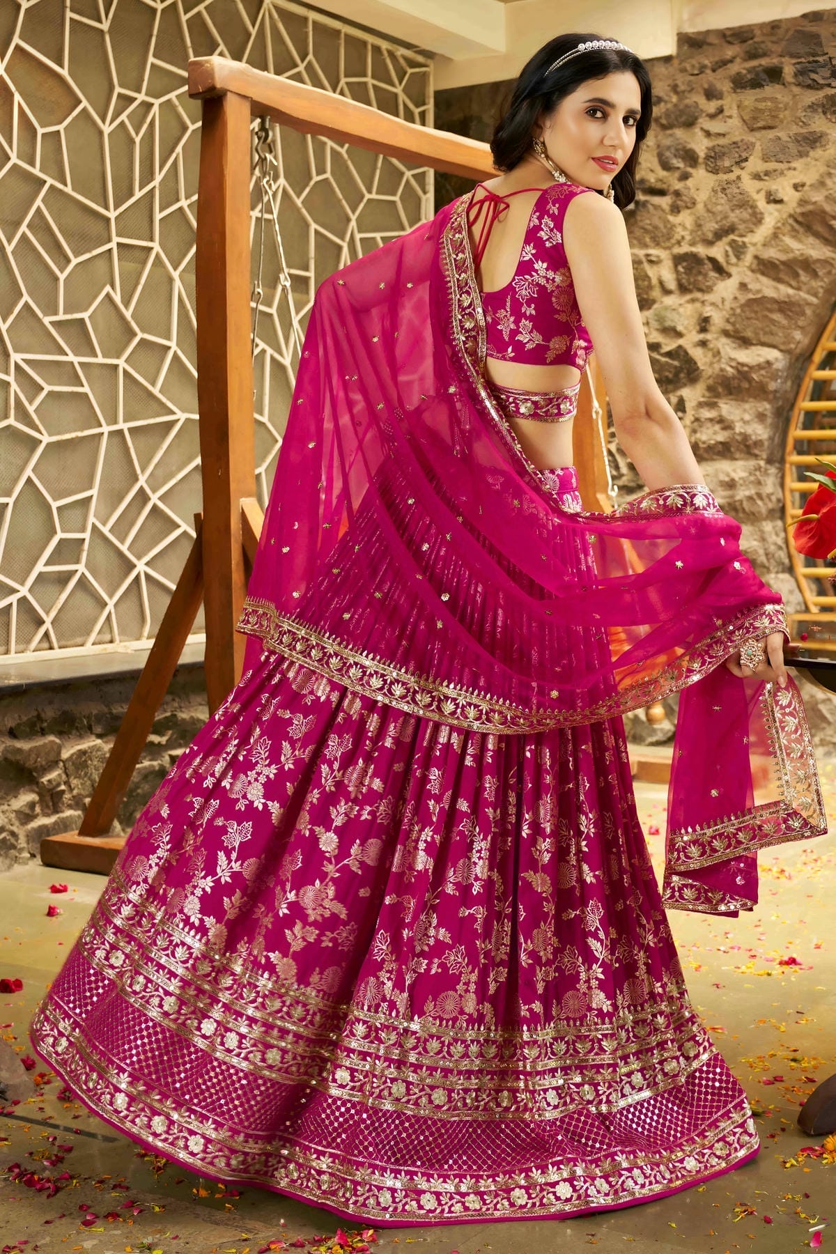 Dola Silk Jacquard Lehenga Choli In Pink Colour LC10110108