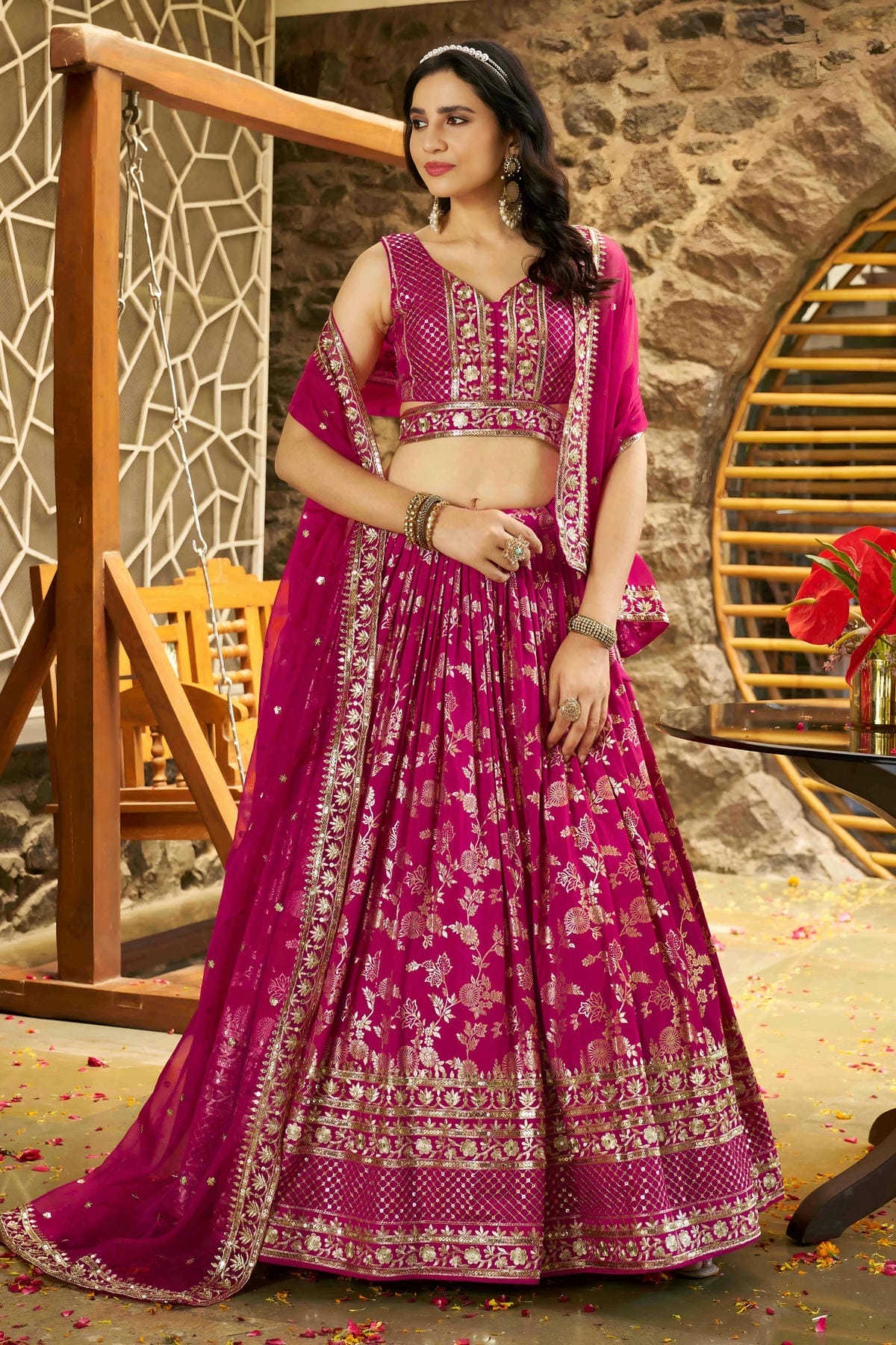 Dola Silk Jacquard Lehenga Choli In Pink Colour LC10110108