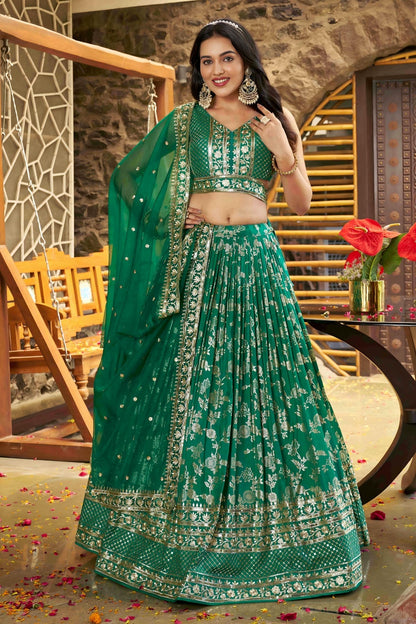 Dola Silk Jacquard Lehenga Choli In Rama Green Colour LC10110107