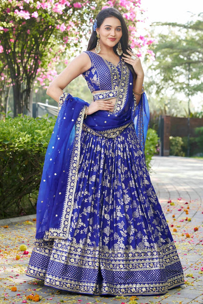 Dola Silk Jacquard Lehenga Choli In Royal Blue Colour LC10110109