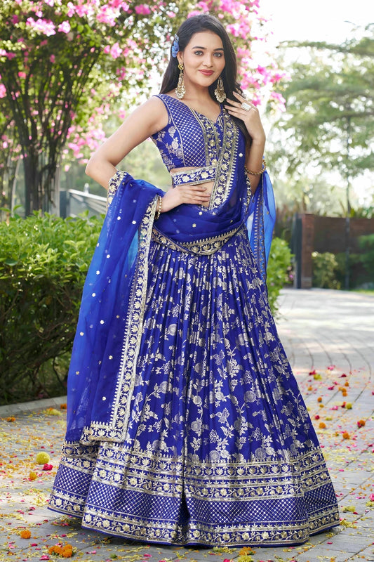 Dola Silk Jacquard Lehenga Choli In Royal Blue Colour LC10110109