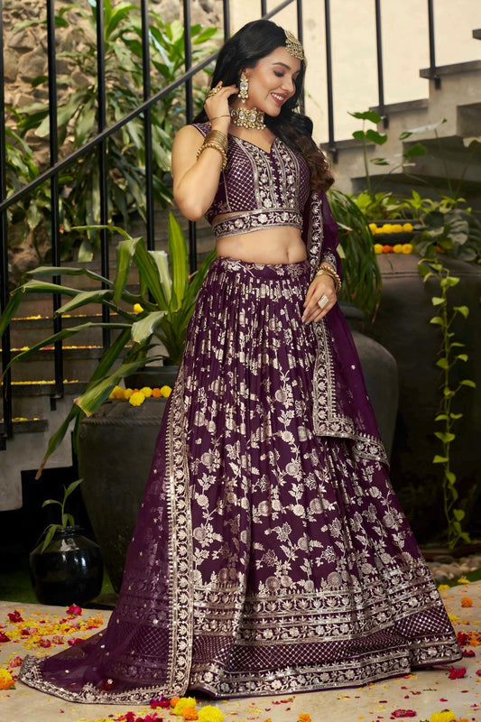 Dola Silk Jacquard Lehenga Choli In Wine Colour LC10110110