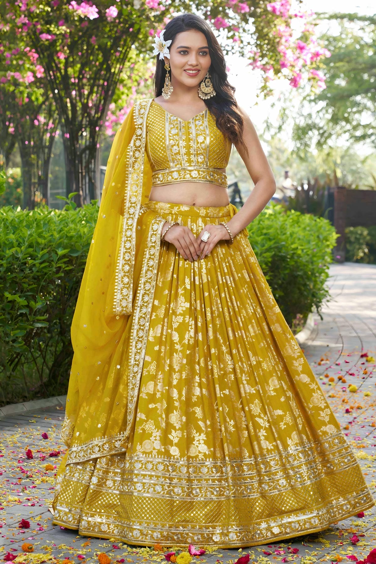 Dola Silk Jacquard Lehenga Choli In Yellow Colour LC10110111