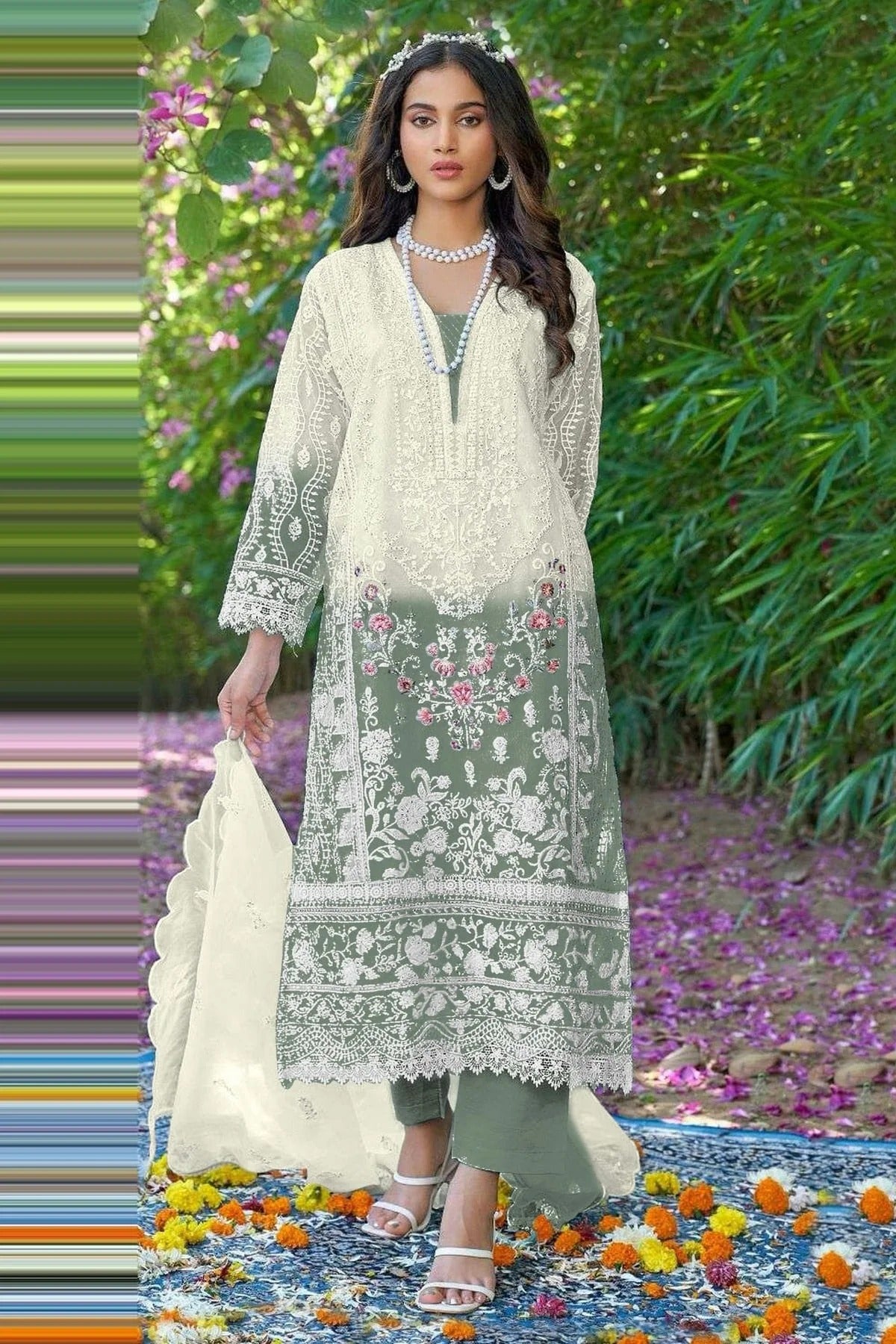 Dusty Green Organza Pakistani Suit NCSM11410577