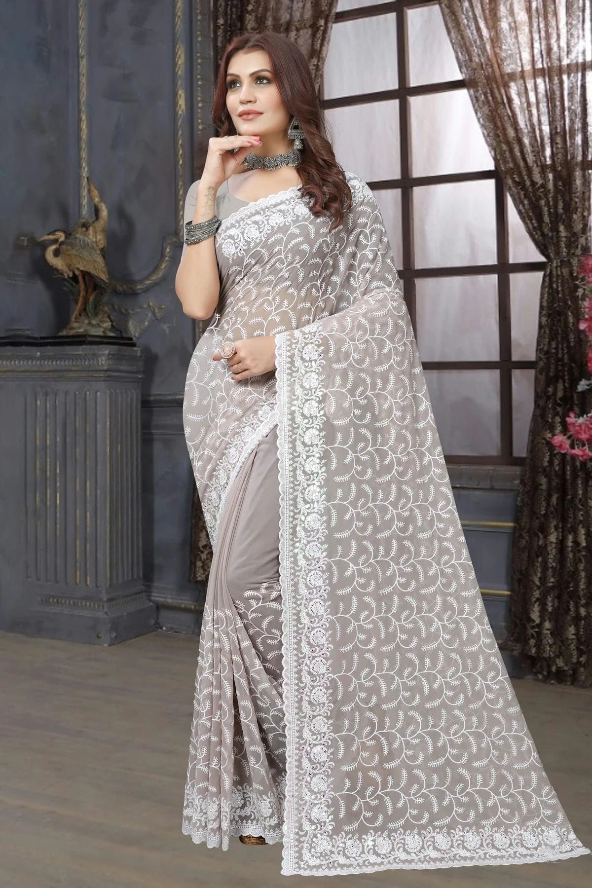 Dusty Grey Georgette Saree NCSD10910276