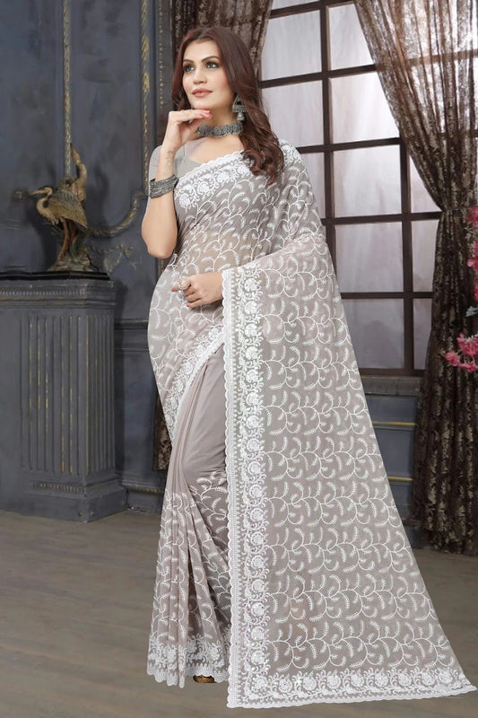Dusty Grey Georgette Saree NCSD10910276
