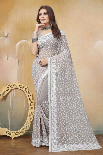 Dusty Grey Georgette Saree NCSD10910305