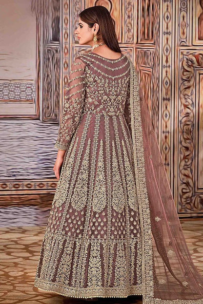 Dusty Grey Net Semi Stitched Anarkali Suit NCSM10510382