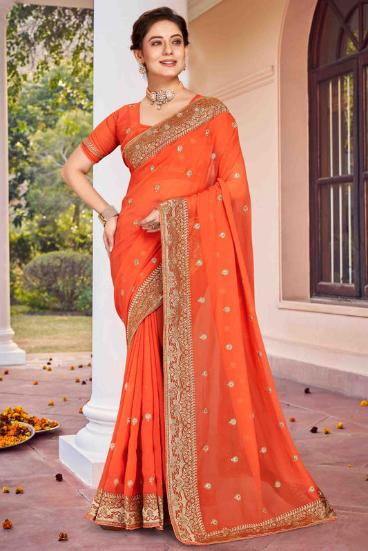 Dusty Orange Georgette Designer Saree NCSD11210901