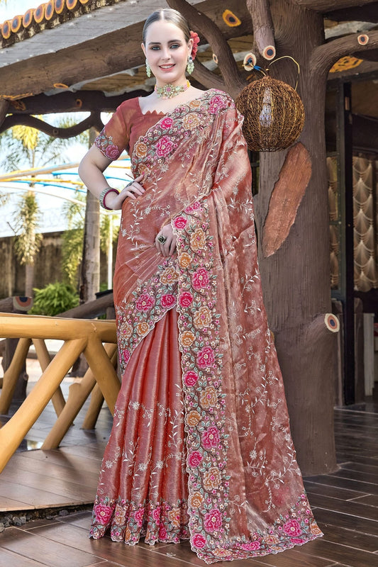 Dusty Peach Burberry Silk Designer Saree NCSD11210248