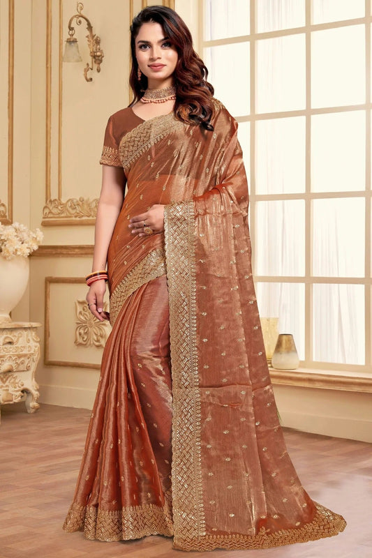 Dusty Peach Burberry Silk Designer Saree NCSD11210254