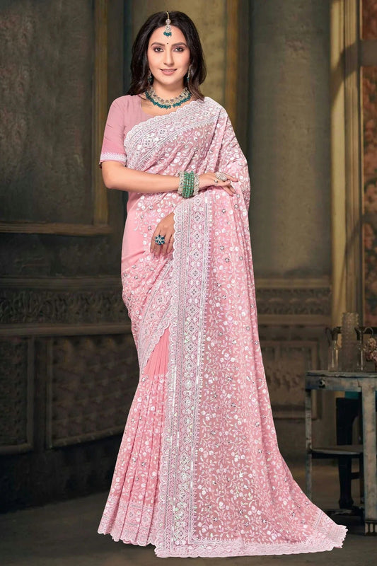 Dusty Peach Georgette Designer Saree NCSD10910132