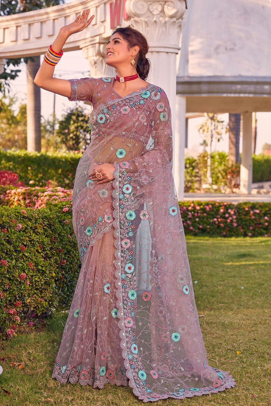 Dusty Peach Net Designer Saree NCLC11210449