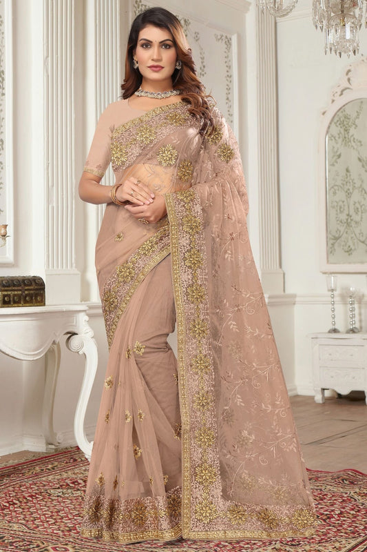 Dusty Peach Net Designer Saree NCSD10910206