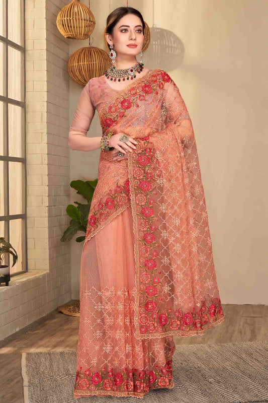 Dusty Peach Net Designer Saree NCSD10910759