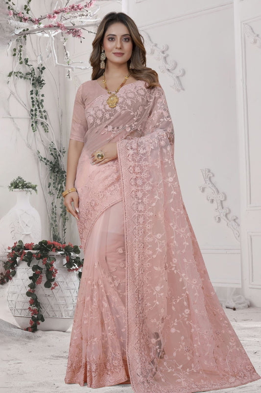Dusty Peach Net Saree NCSD10910338