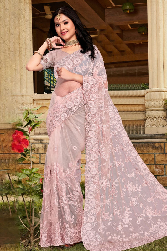 Dusty Peach Net Saree NCSD10910361