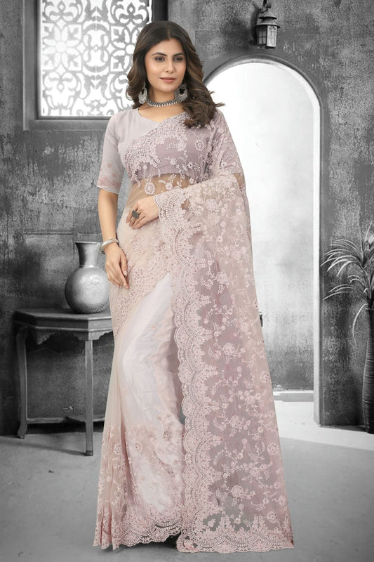 Dusty Peach Net Saree NCSD10910366