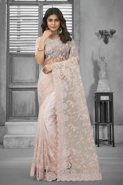 Dusty Peach Net Saree NCSD10910374