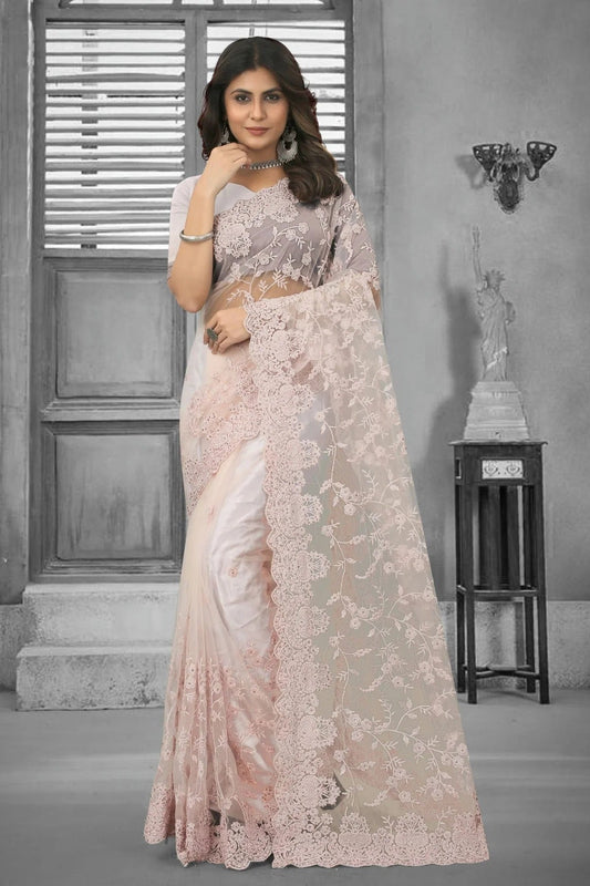 Dusty Peach Net Saree NCSD10910374