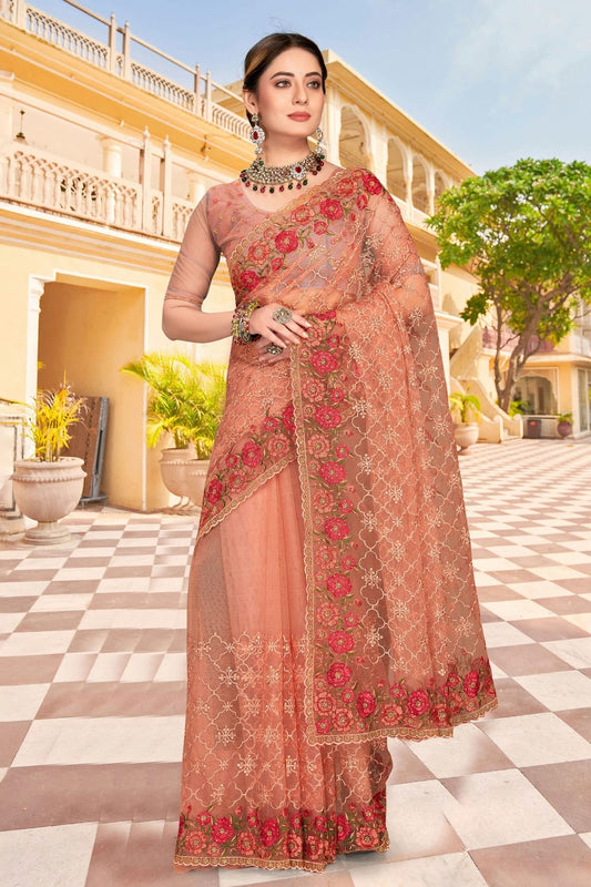 Dusty Peach Net Saree NCSD10910427