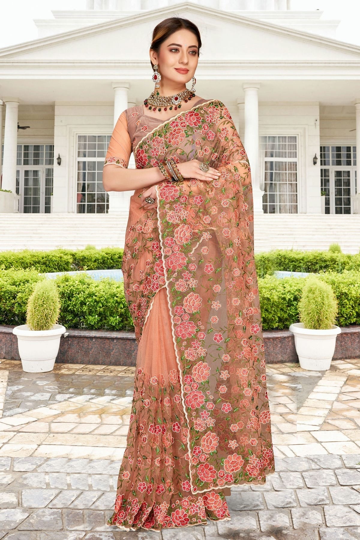 Dusty Peach Net Saree NCSD10910433