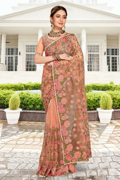 Dusty Peach Net Saree NCSD10910433